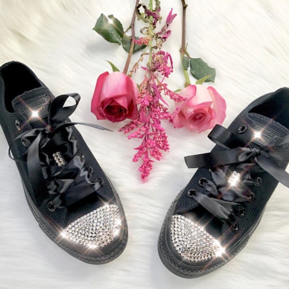 bling swarovski converse black low tops - Picture 1 of 4